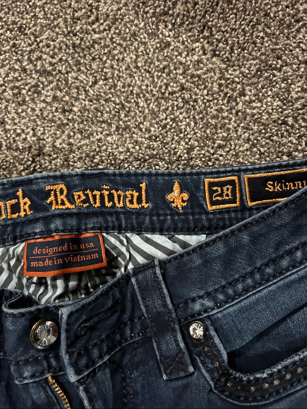 Rock Revival Blue Denim Jeans with Black Embroidered Pockets - Picture 4 of 6
